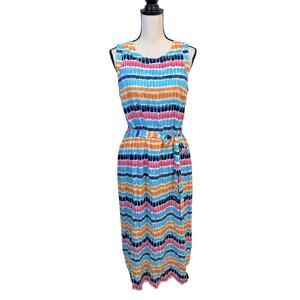 Crown & Ivy Sleeveless Summer Bright Belted Maxi Dress Size Large